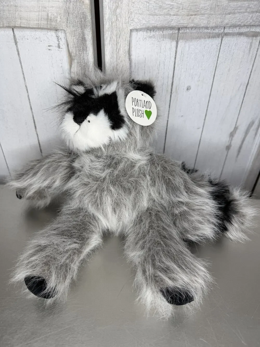 New! Portland Plush Raccoon Raquel Fluffy Eyebrows Stuffed Animal Plushie